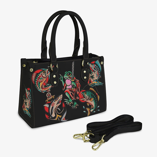 Frog/Fishes Tattoos Leather Handbag